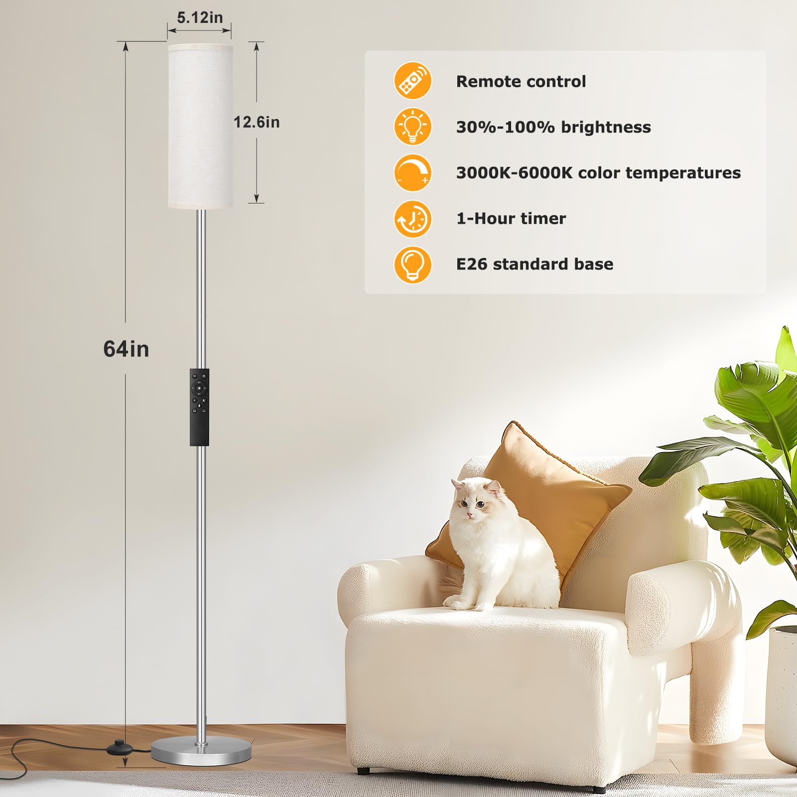 Ambimall floor lamp with remote control for easy lighting adjustments