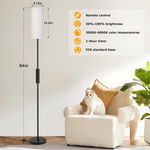 Ambimall floor lamp featuring a remote control for easy lighting adjustments.