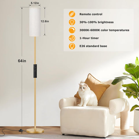 Ambimall floor lamp showing remote control for convenient light adjustment.