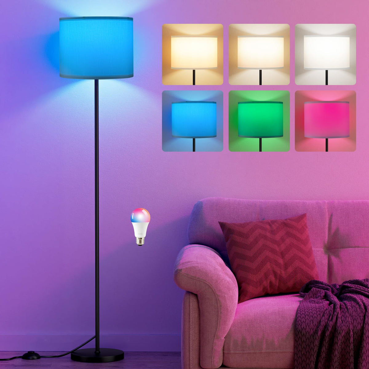 Ambimall floor lamp with RGB color options for vibrant room ambience.