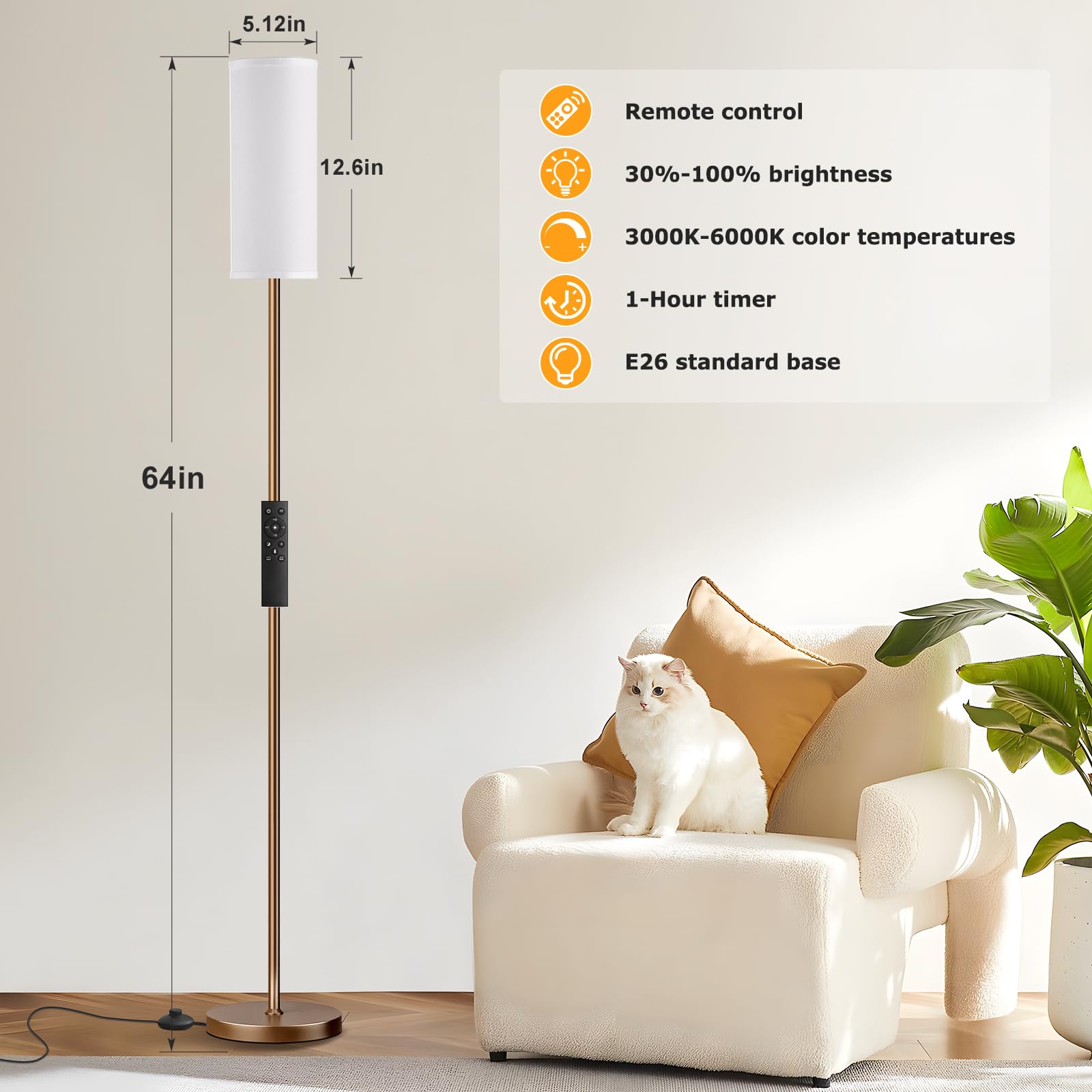 Ambimall dimmable floor lamp with smooth brightness control for cozy evenings.