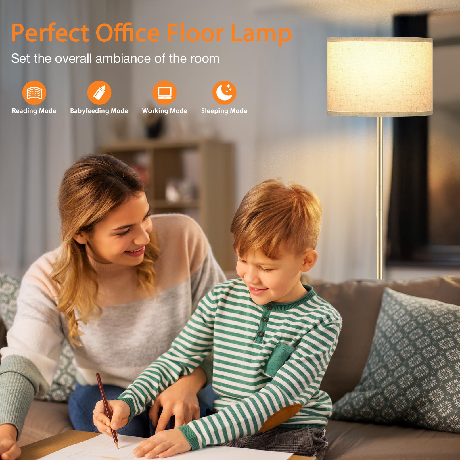 Ambimall floor lamp dimming control demonstrates stepless brightness adjustment.