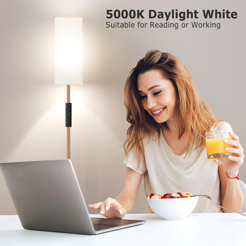 Ambimall white shade brown pole lamp adds modern warmth to any room.