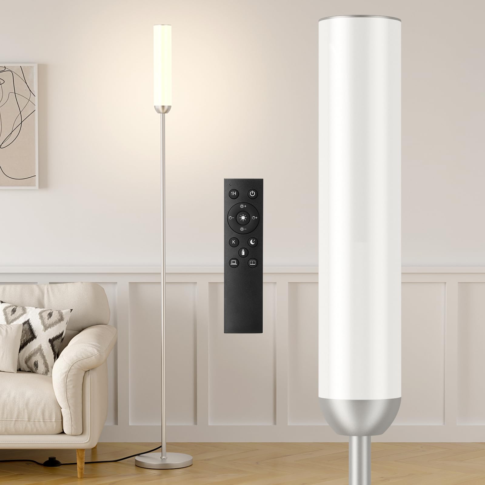 Ambimall LED Floor Lamp with remote control for effortless lighting adjustment.
