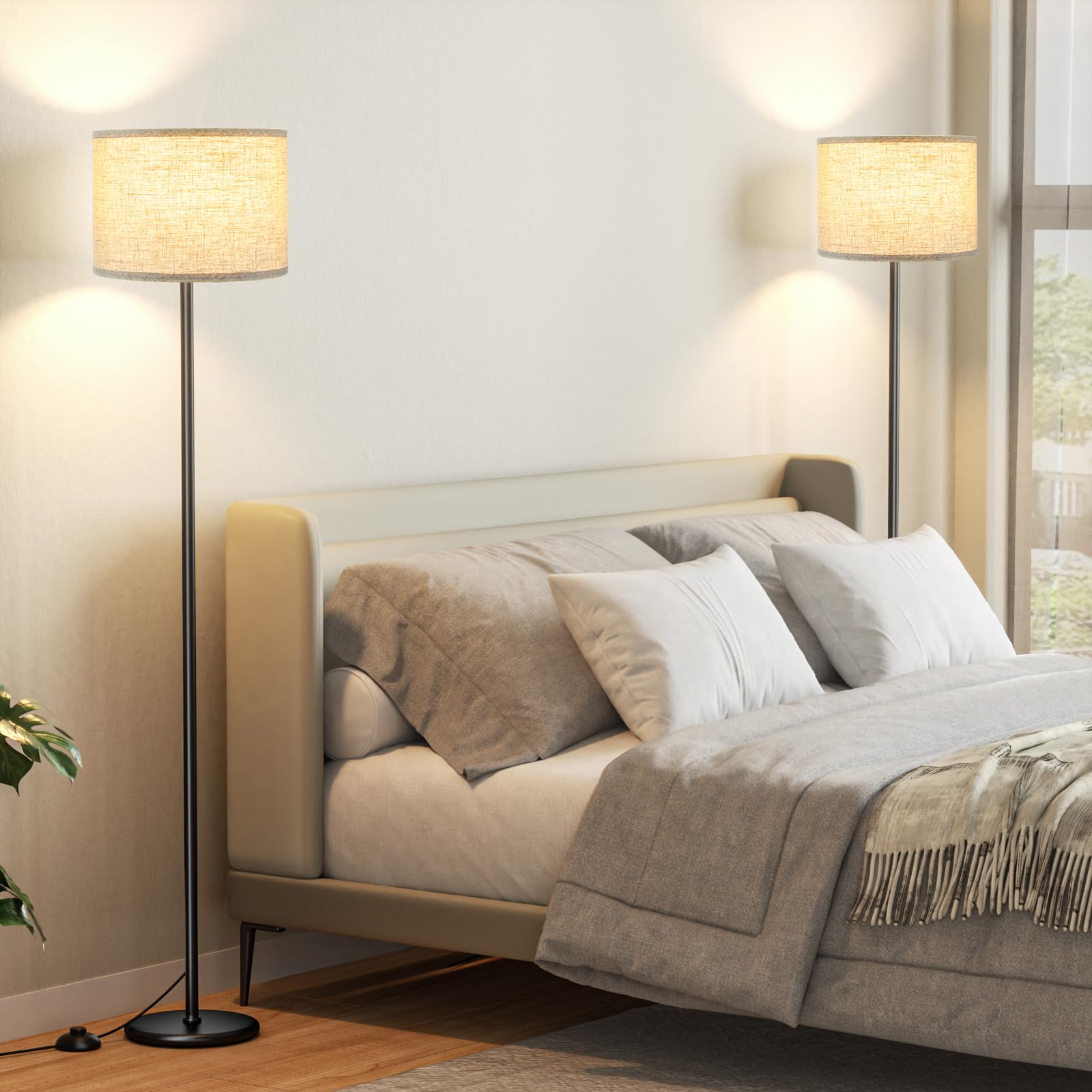 Ambimall lamps set beside sofa to create a cozy living room lighting scene