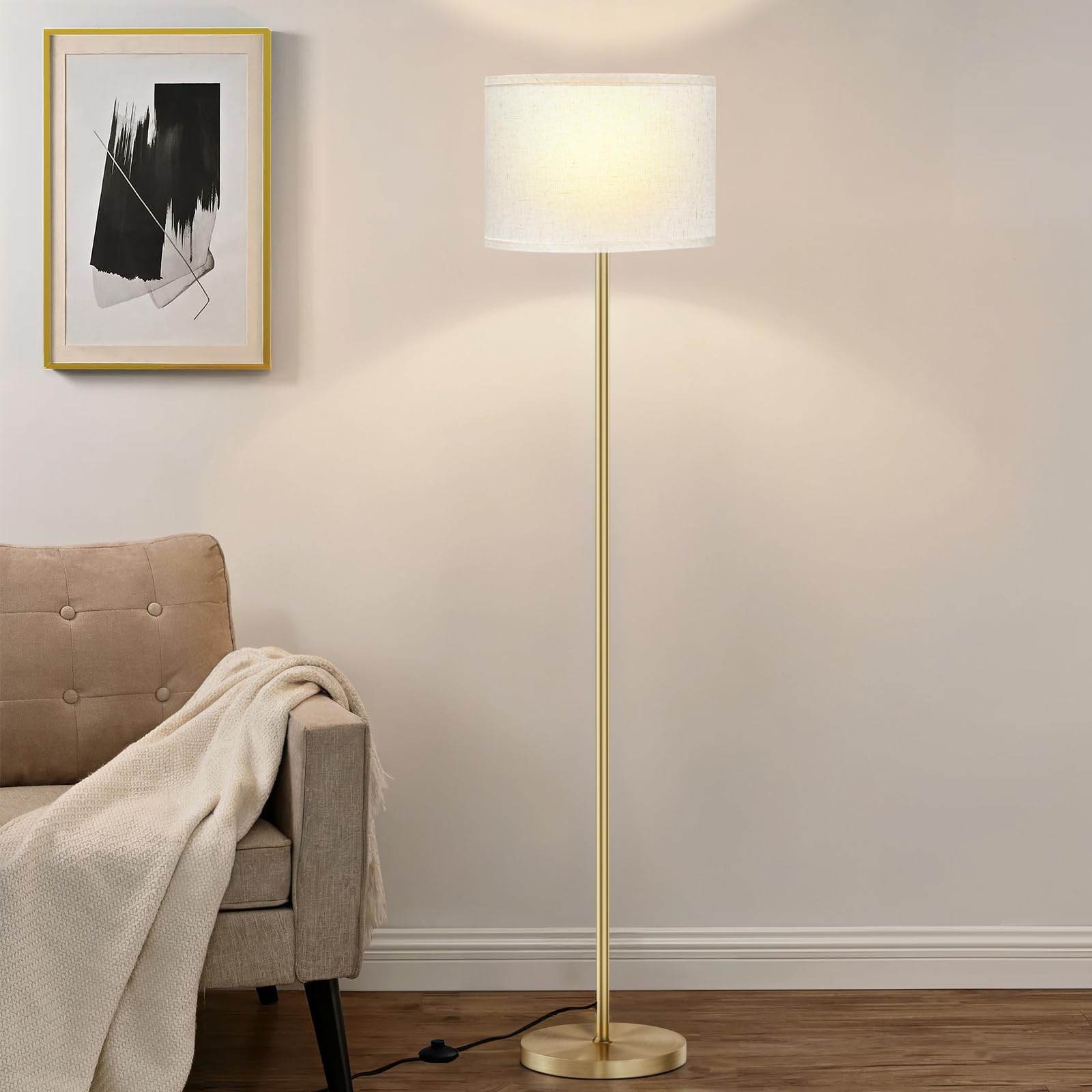Ambimall modern floor lamp with beige shade for warm living spaces.