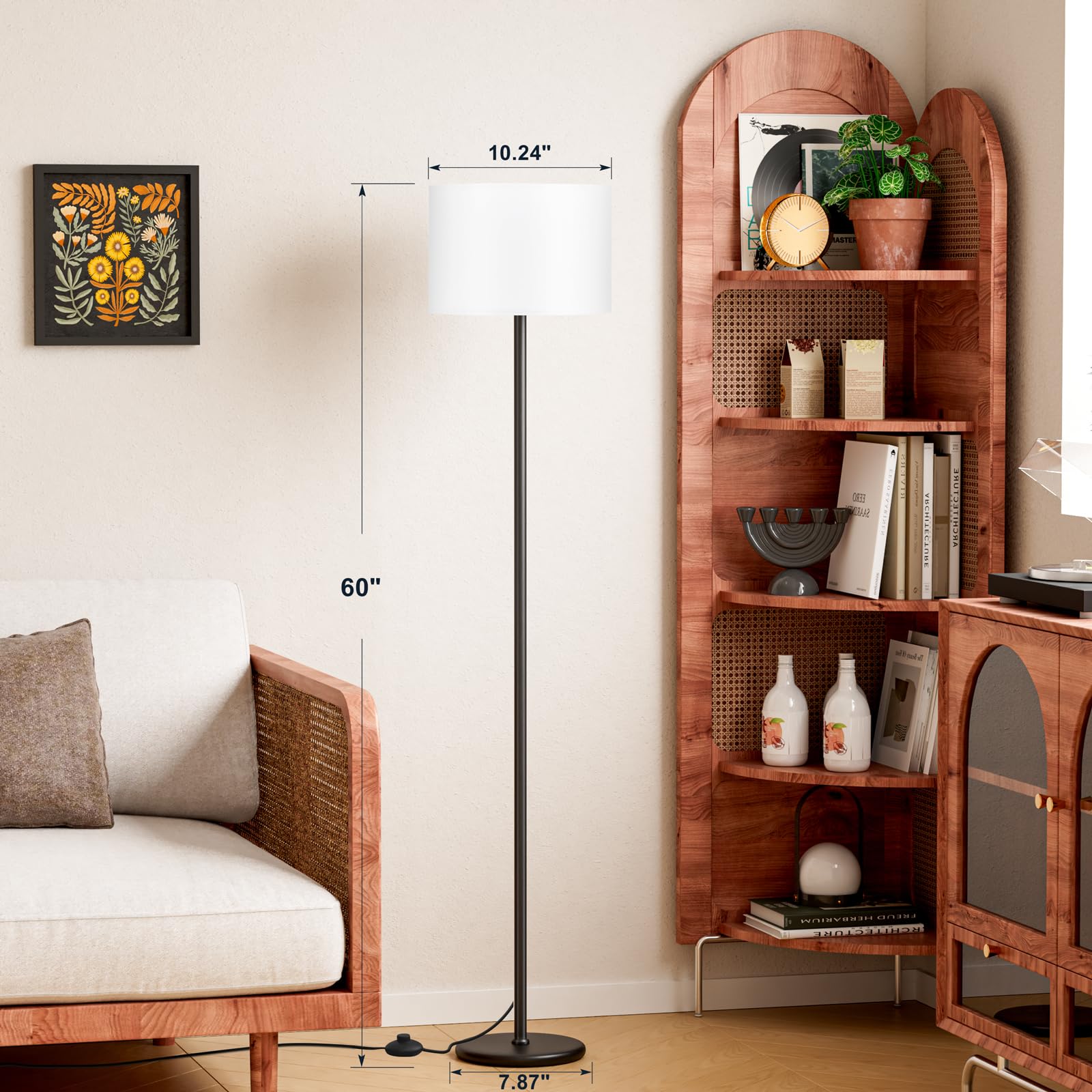 Ambimall floor lamp pedal switch shown for convenient hands-free light control.