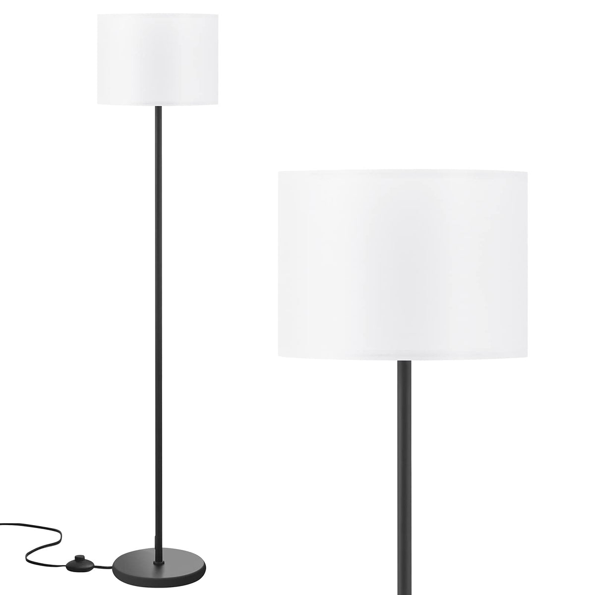 Ambimall modern floor lamp with white shade in living room for a bright, clean look.