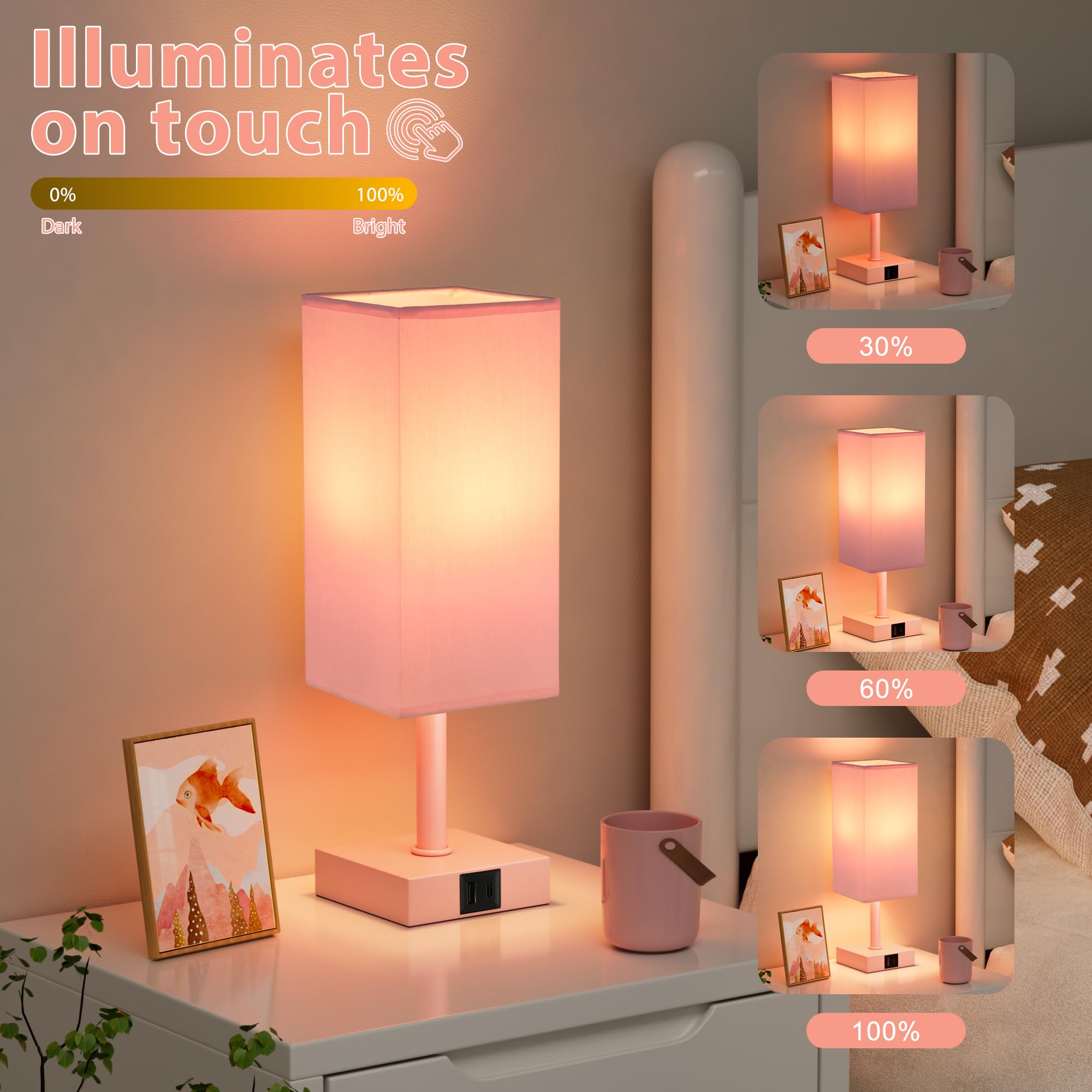 Ambimall modern pink table lamp with linen shade enhances ambiance.