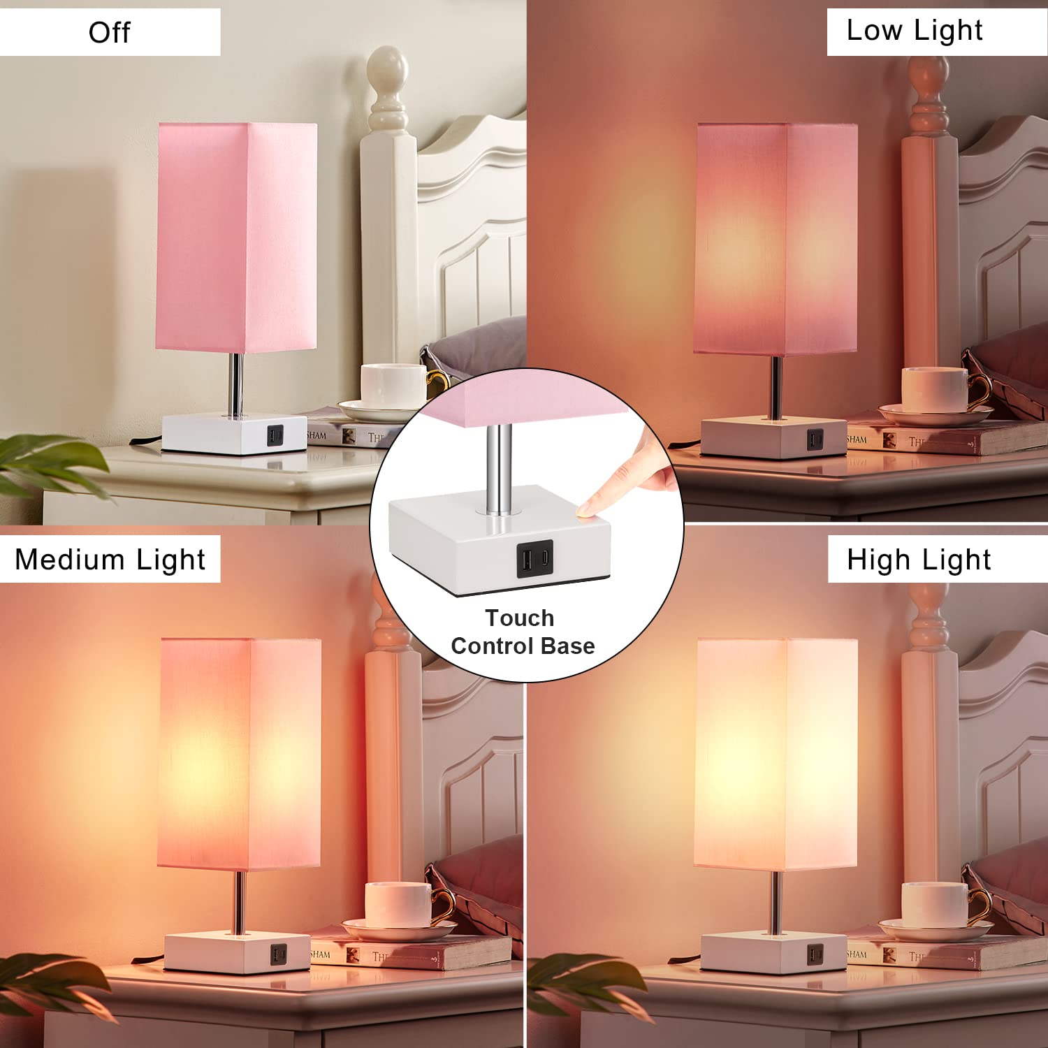 Ambimall pink nightstand lamp with included LED bulb.