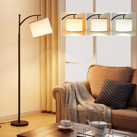Ambimall tall floor lamp with 60 inches height and beige linen shade for ambient living room lighting