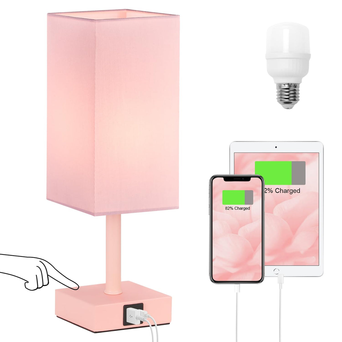 Ambimall touch-control table lamp with bedside USB charging.