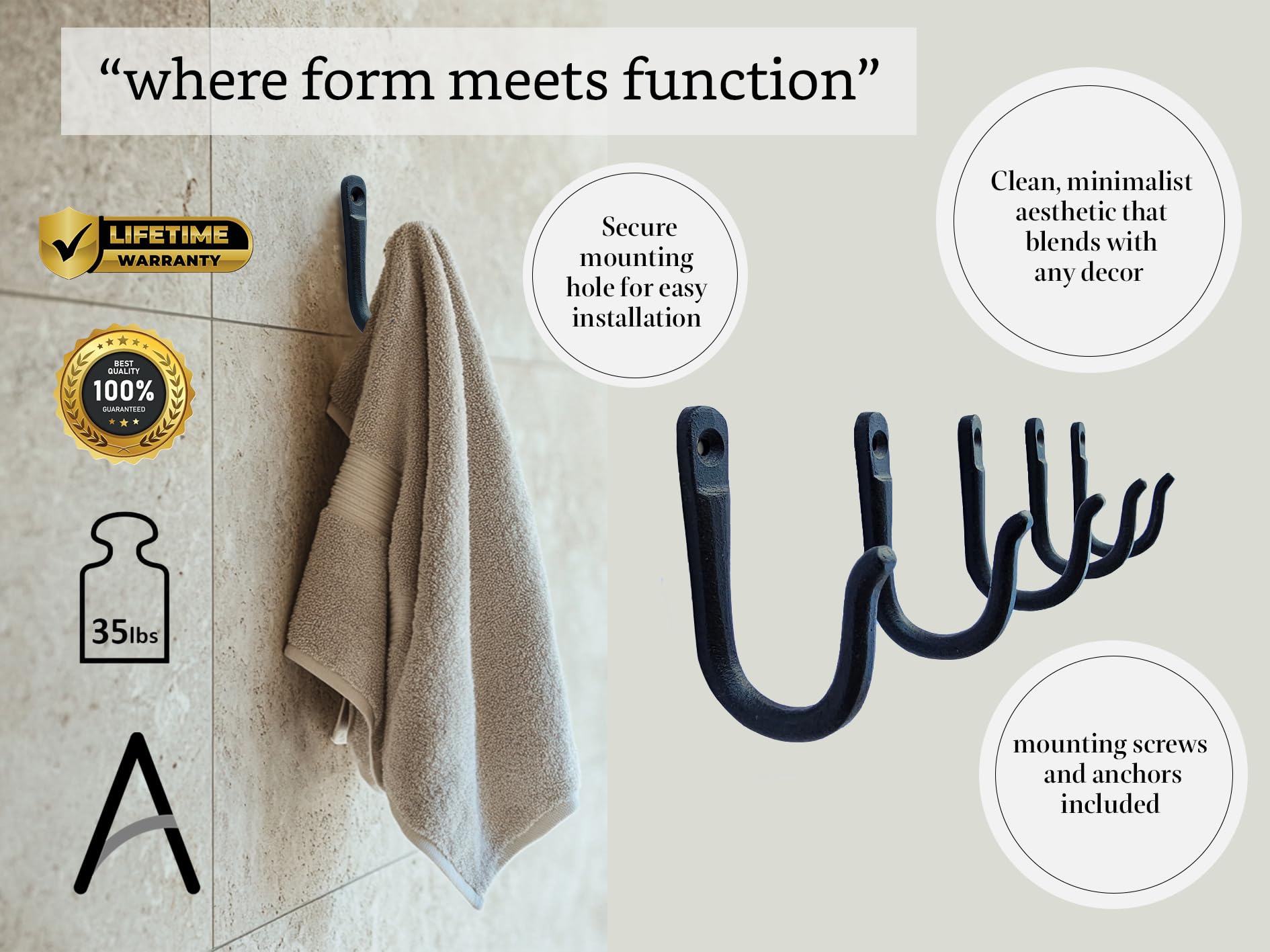 Ambipolar entryway wall hook with ample space for coats and bags.