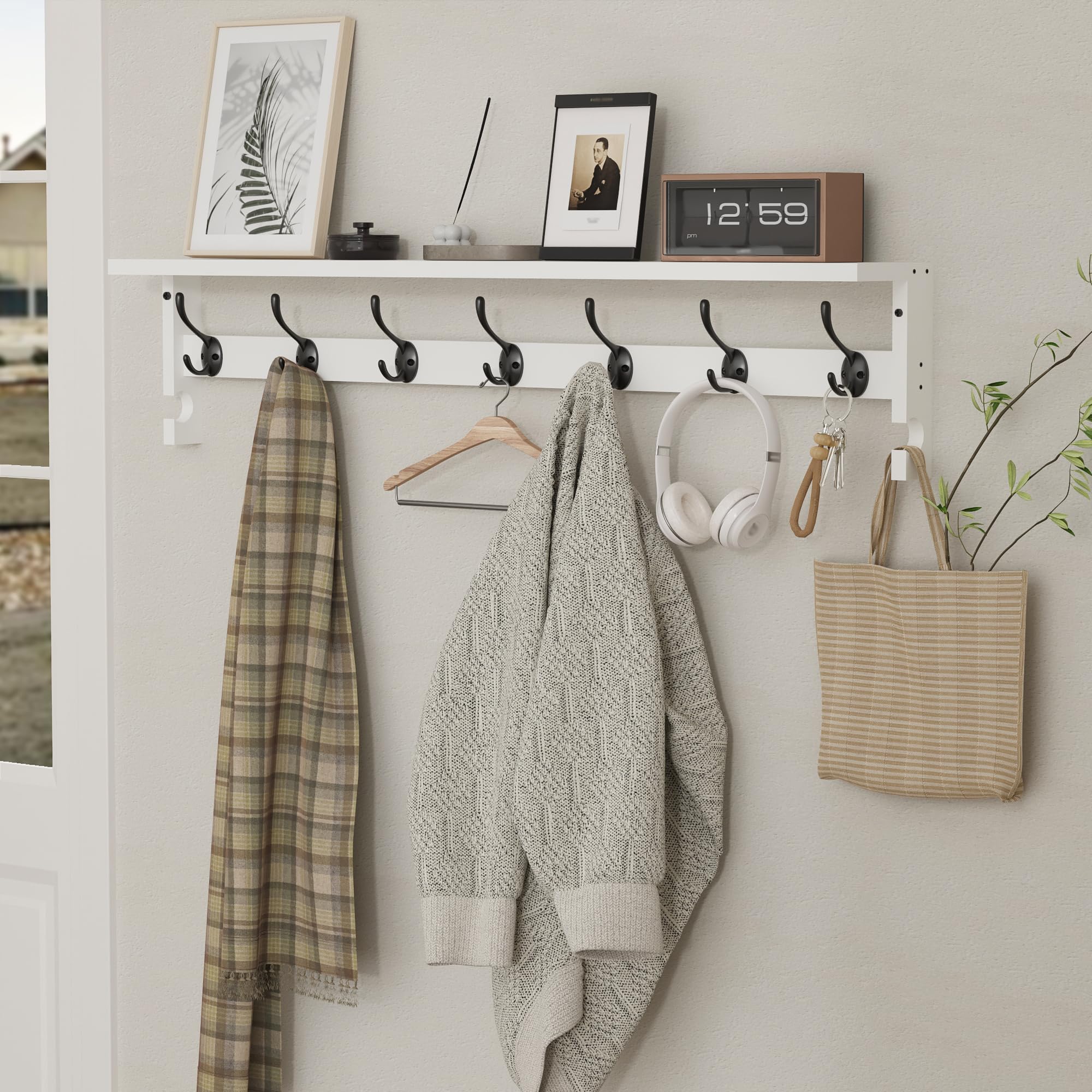 Ambird coat rack top shelf showcasing warm solid wood grain and texture.