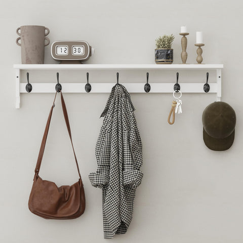 Ambird coat rack wall mount 35-inch white with top shelf for entryway storage.