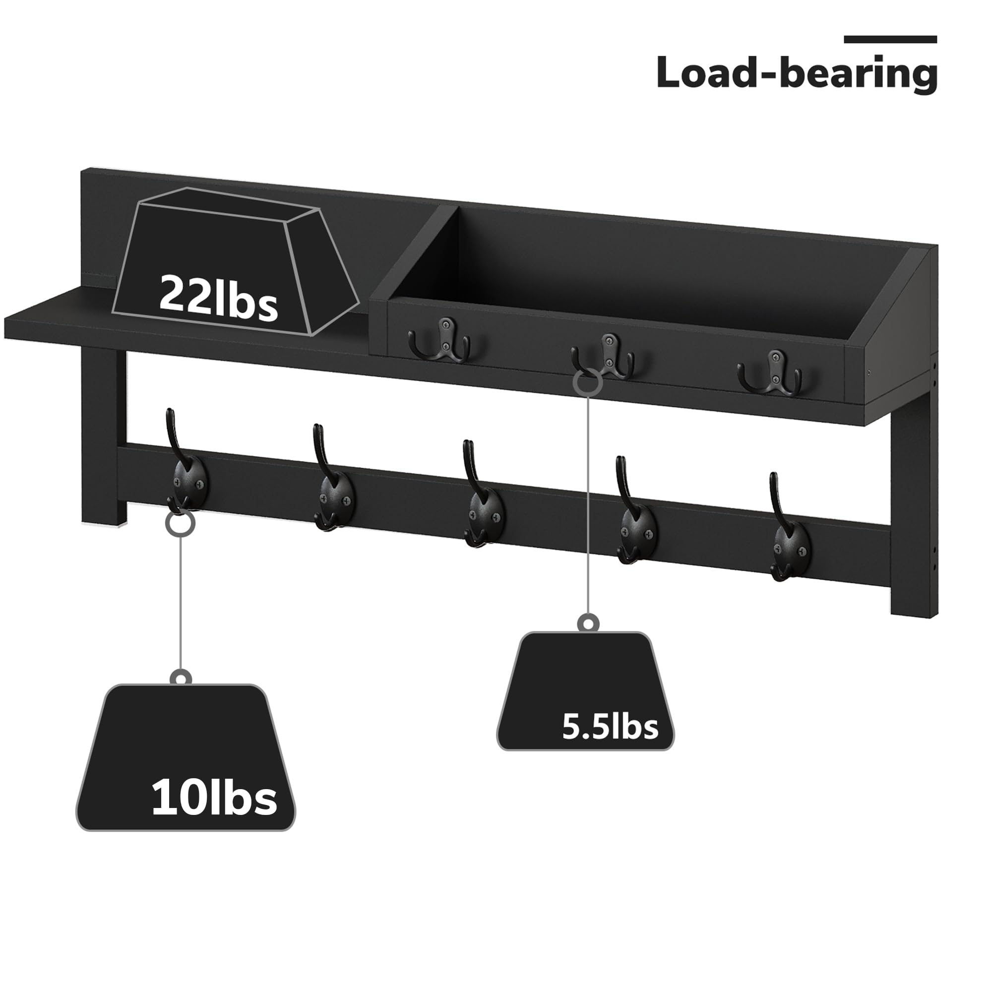 AMBIRD wall hooks with shelf easy-install hardware ensures simple mounting.