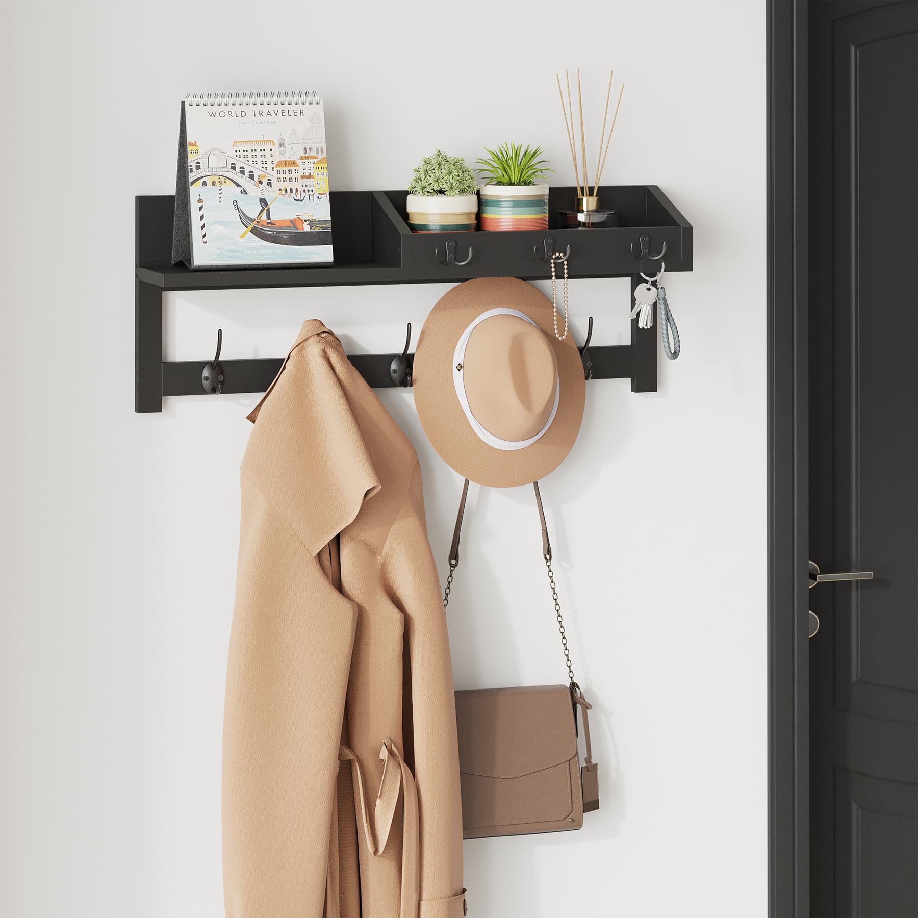 AMBIRD wall hooks with shelf dual-hooks offer daily organization.
