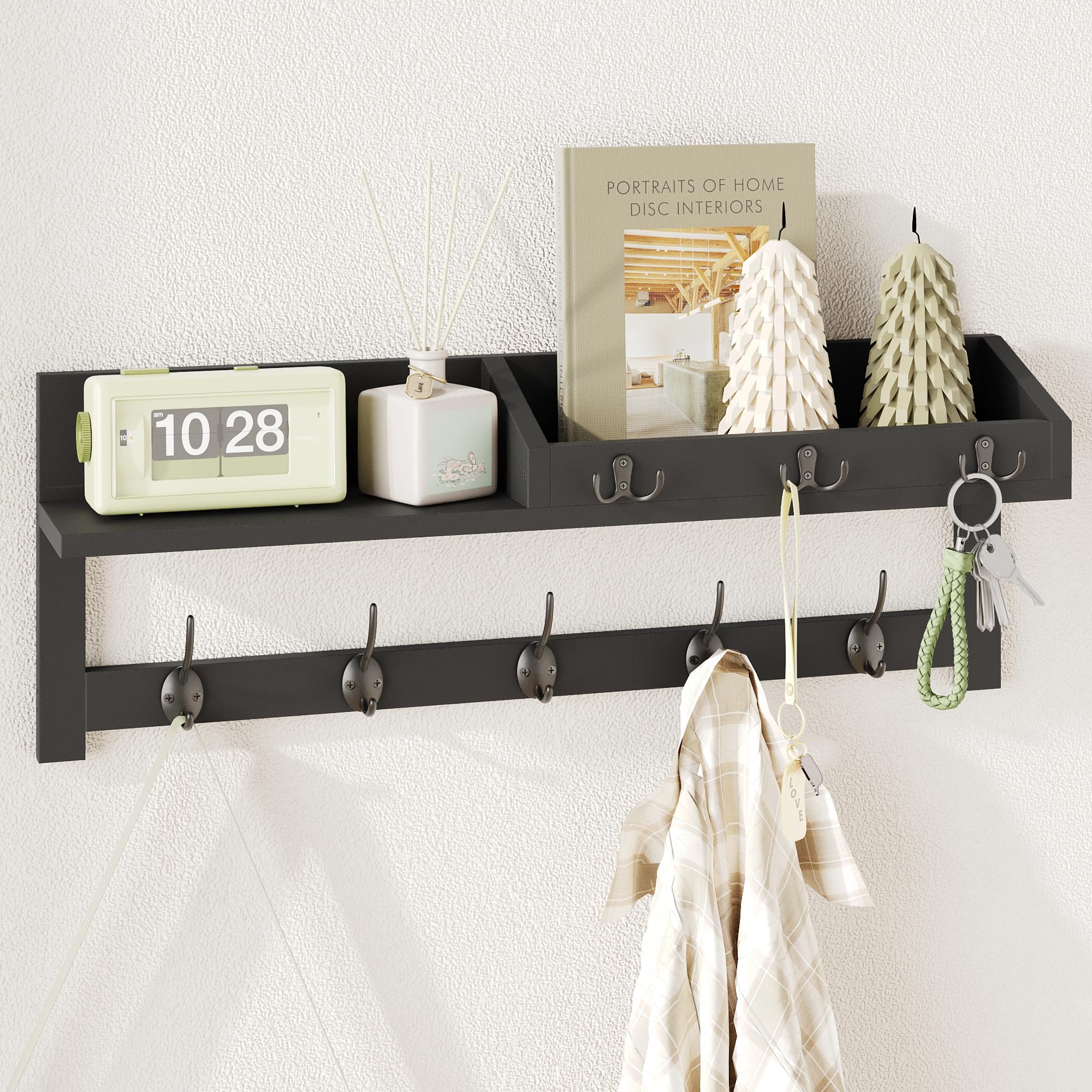 AMBIRD wall hooks with shelf front view for organized entryway storage.