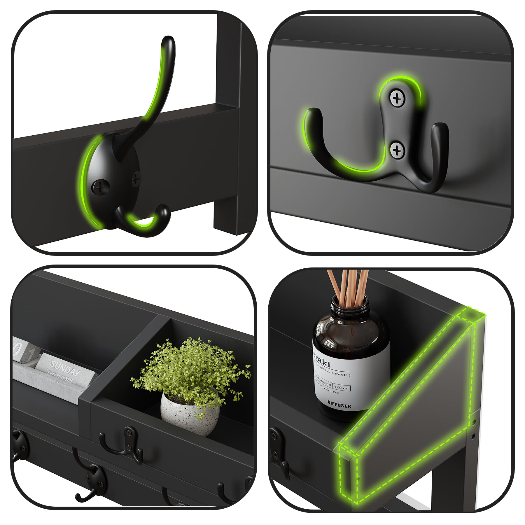 AMBIRD wall hooks with shelf sturdy wood frame for daily use.