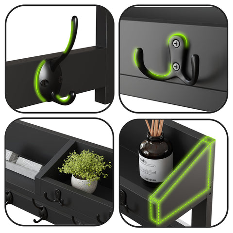 AMBIRD wall hooks with shelf sturdy wood frame for daily use.