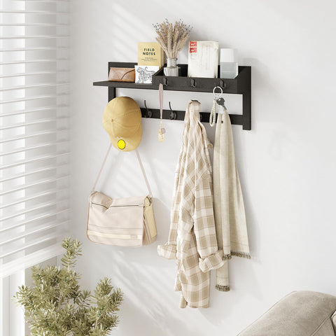 AMBIRD wall hooks with shelf top-shelf decor displays plants and photos.