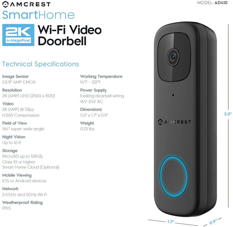 Amcrest AD410 AI human detection reduces false alerts from non-human movement.