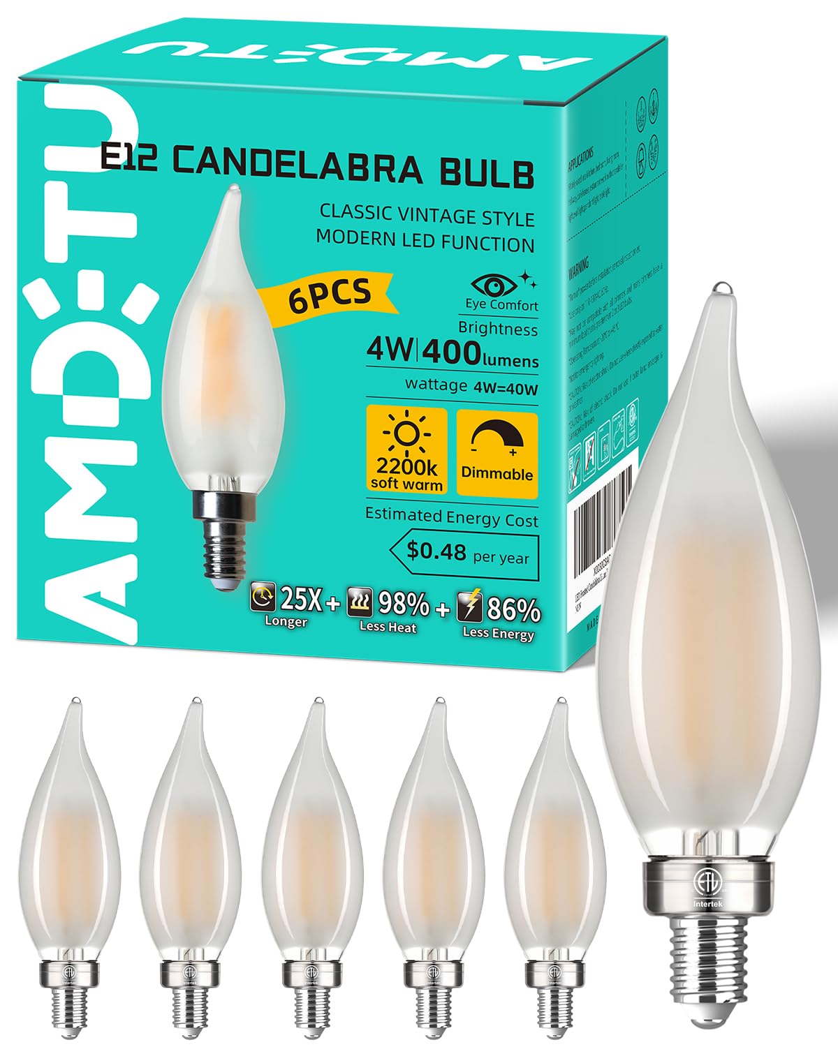 AMDTU E12 LED frosted bulb 40W equivalent for soft ambient lighting