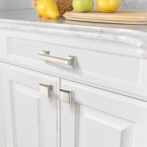 Amerdeco cabinet-knobs-brushed-satin-nickel complements kitchen cabinets in style