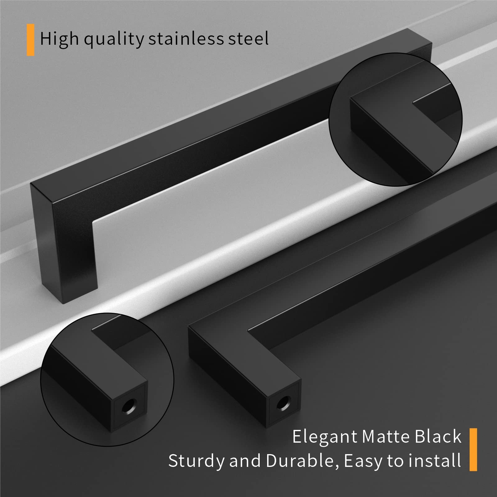 Amerdeco 10-pack cabinet pulls in matte black ideal for upgrading kitchen cabinets.