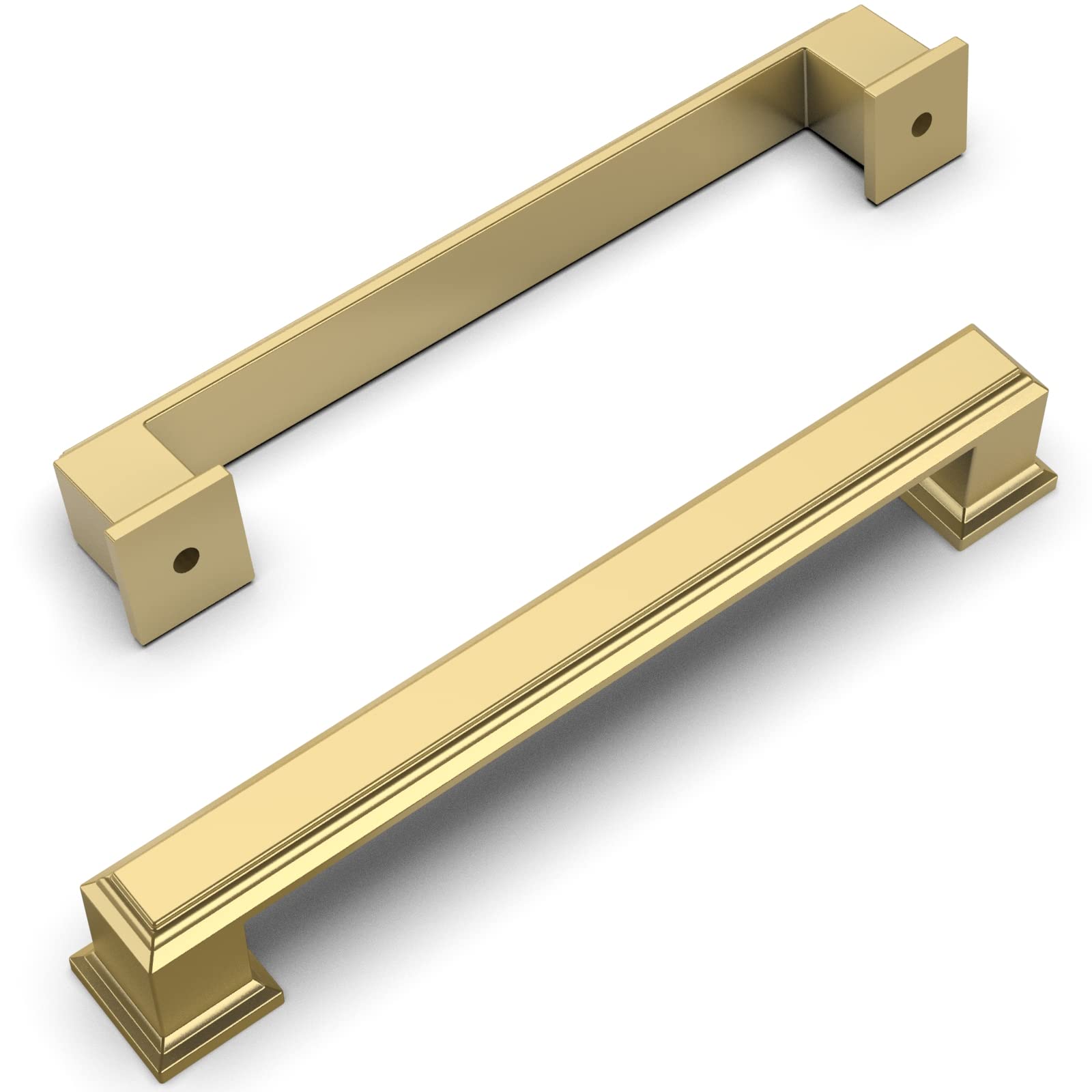 Amerdeco brushed brass drawer pull with 5-inch center-to-center for kitchen cabinets