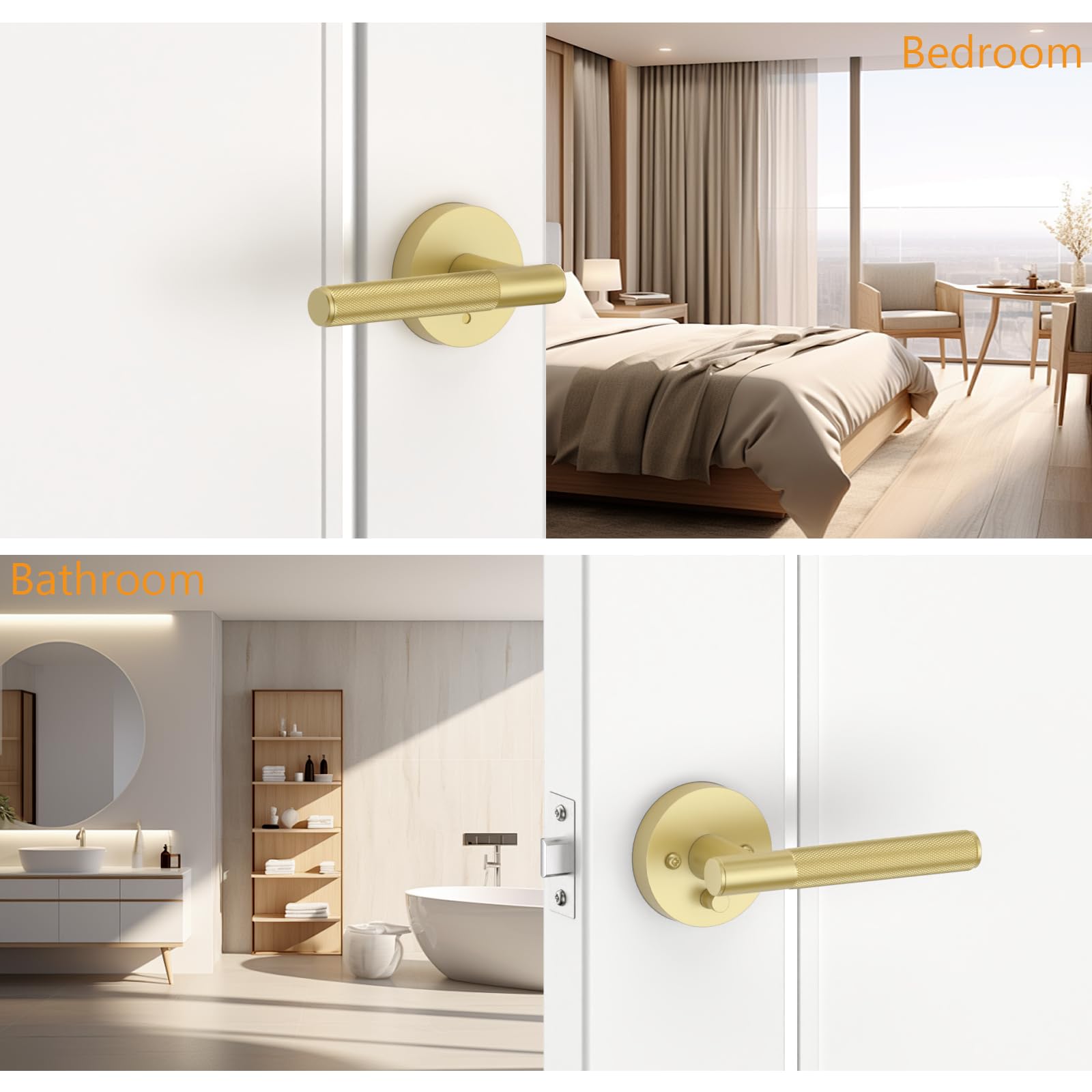 Amerdeco brushed gold door handle with knurled texture for secure grip