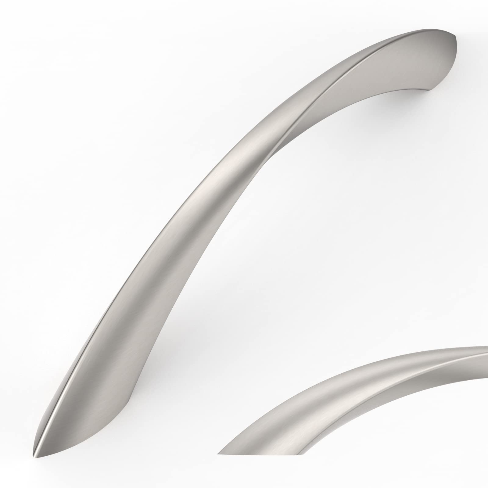 Amerdeco twisted arch cabinet pull in brushed satin nickel with 5 inch centers