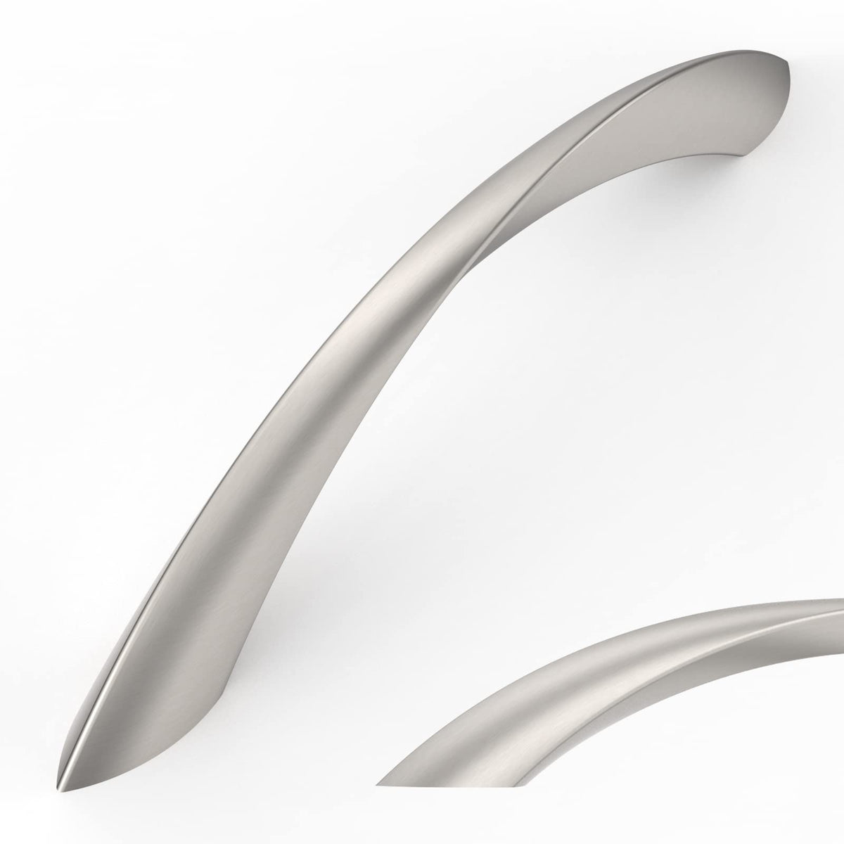 Amerdeco twisted arch cabinet pull in brushed satin nickel with 5 inch centers