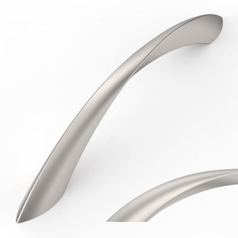 Amerdeco twisted arch cabinet pull in brushed satin nickel with 5 inch centers