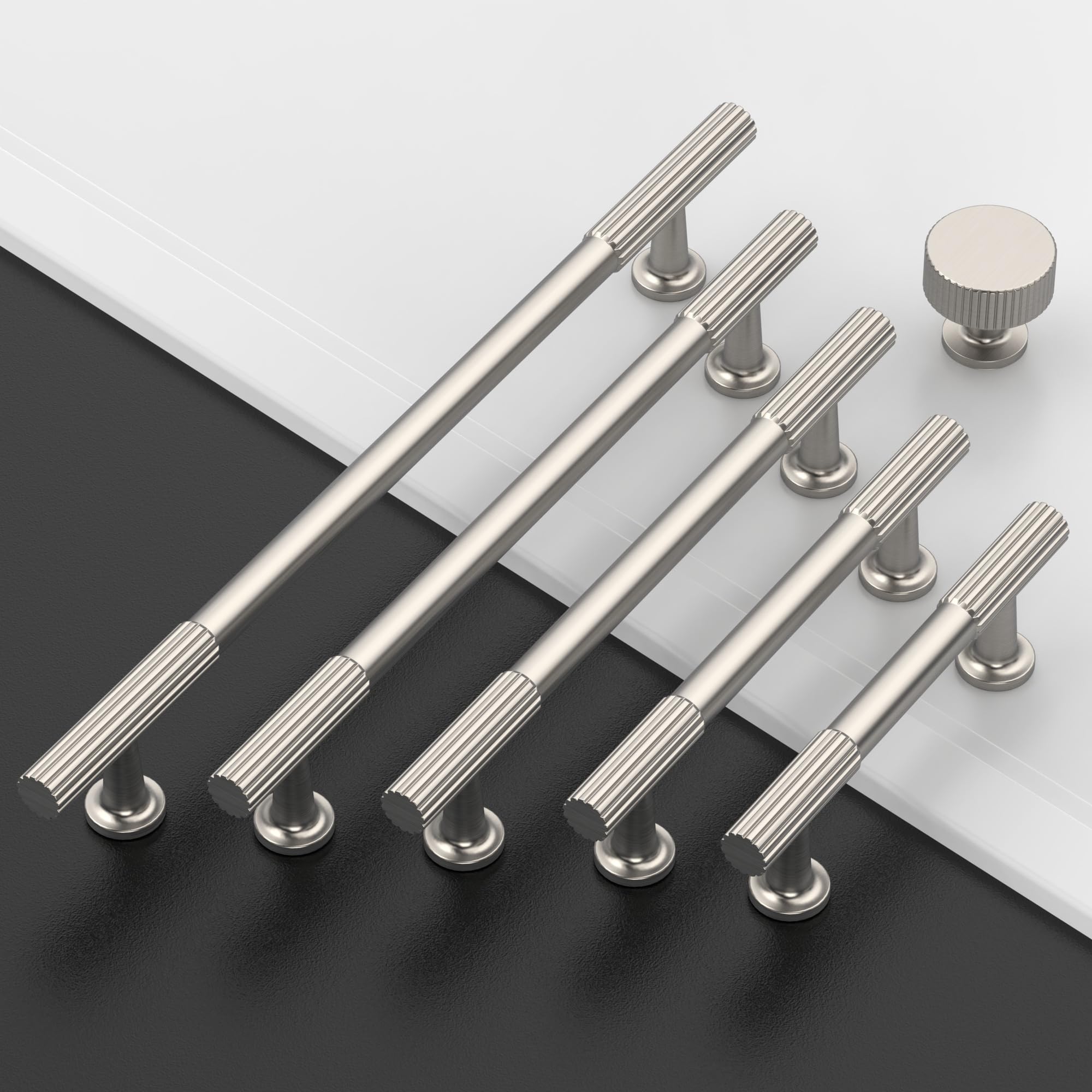Close-up of brushed satin nickel texture on Amerdeco knob for premium hardware look.