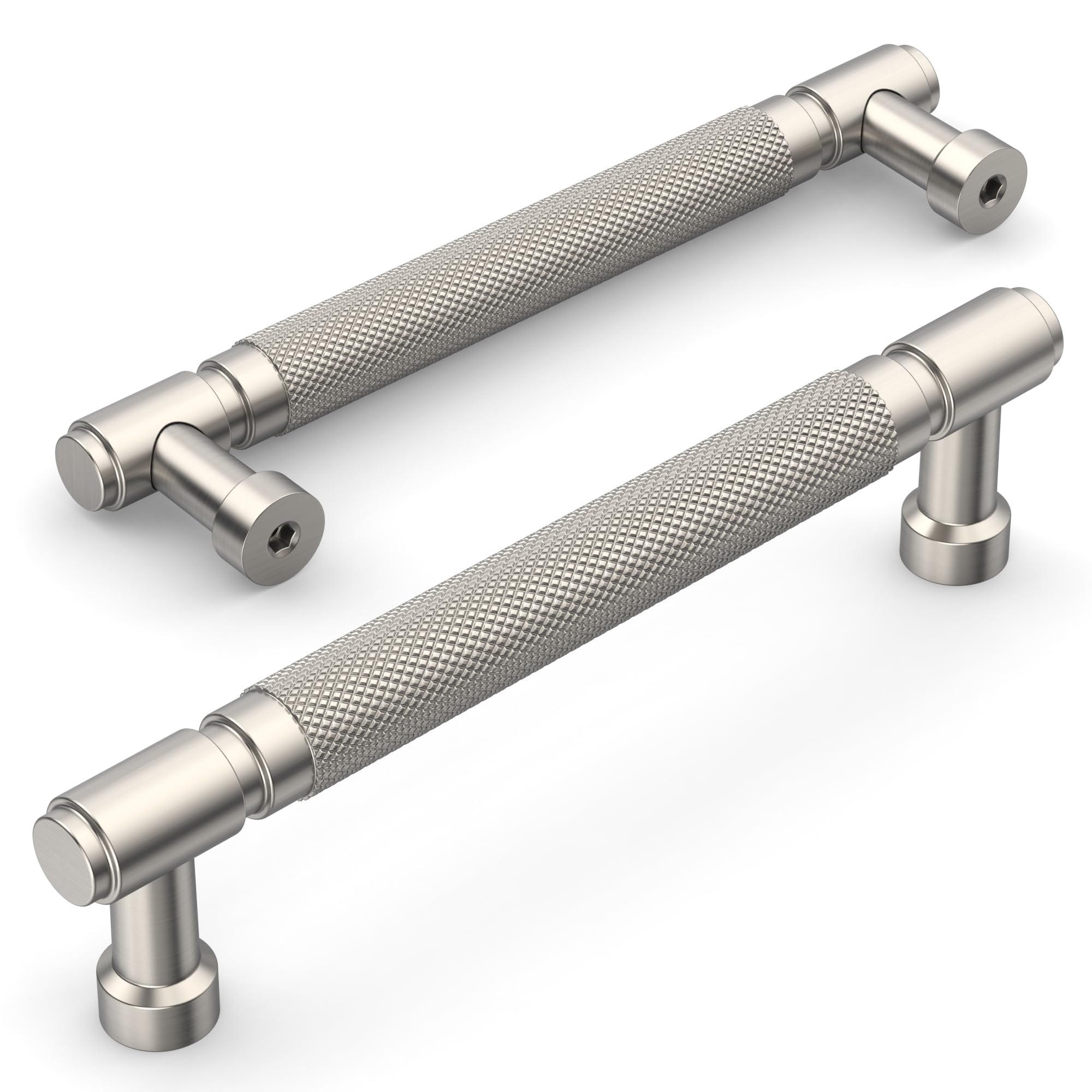 Brushed satin nickel finish enhances durability and style on Amerdeco pulls