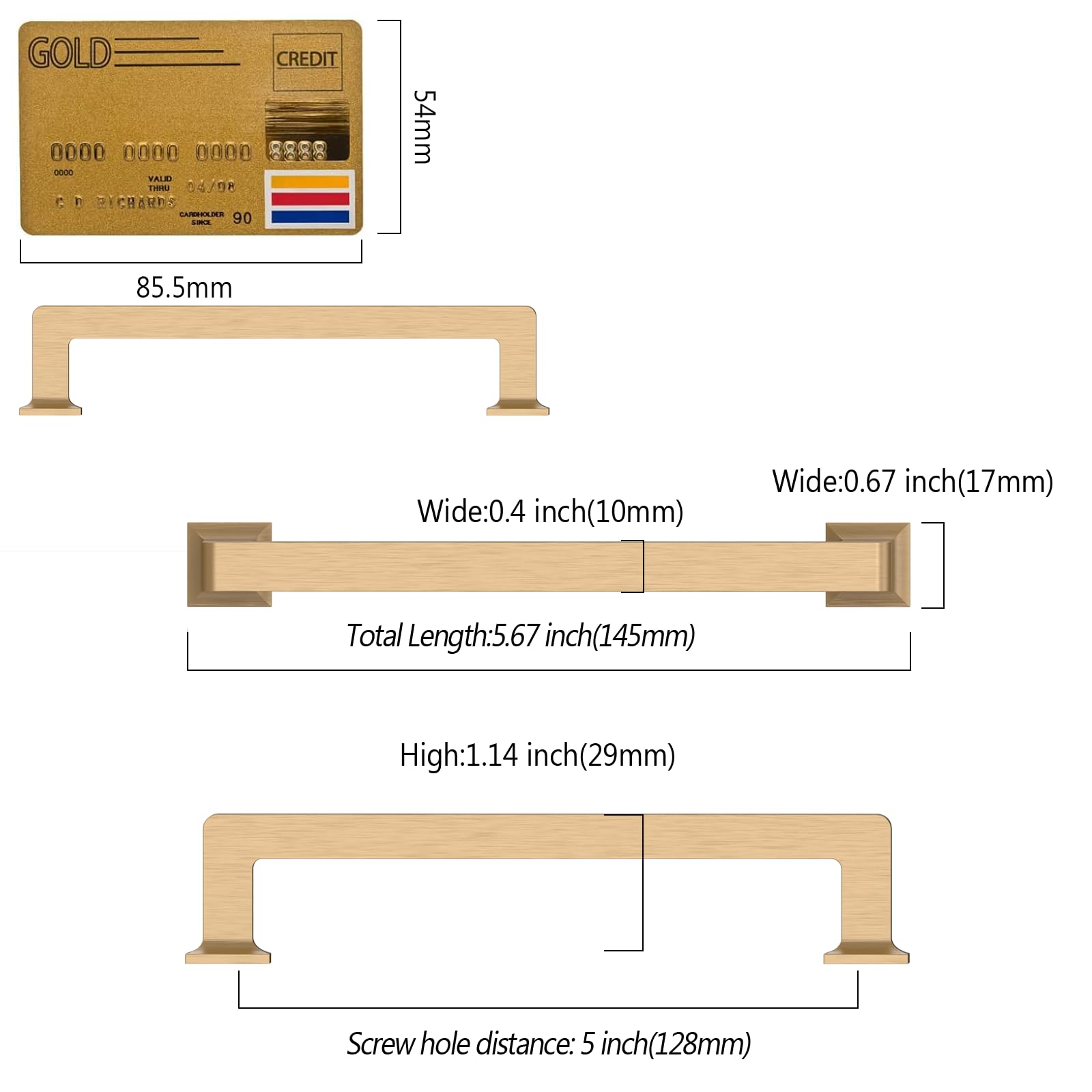 Amerdeco champagne bronze pulls show precise 128 mm centers