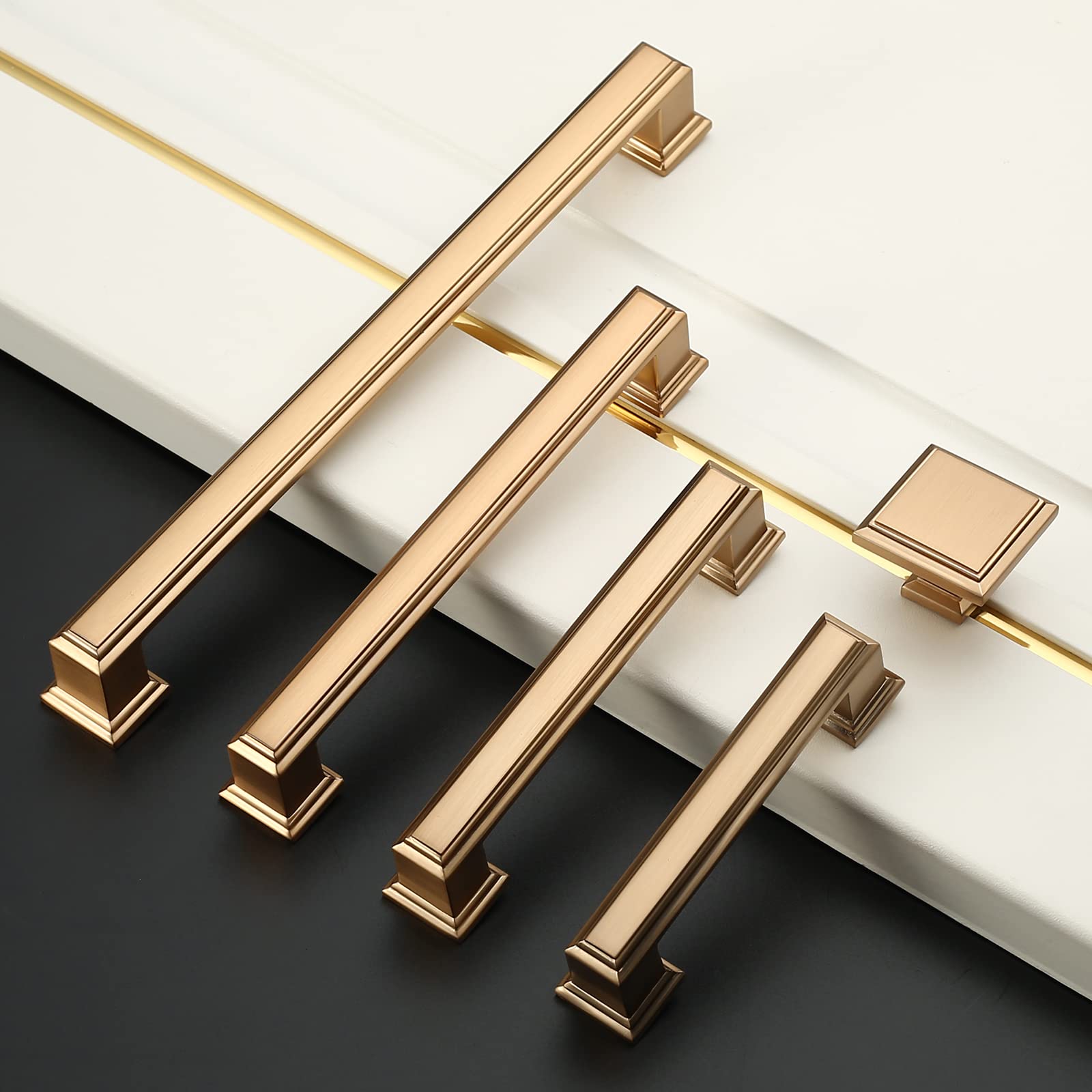 Amerdeco champagne bronze knob on drawer front adds modern contrast