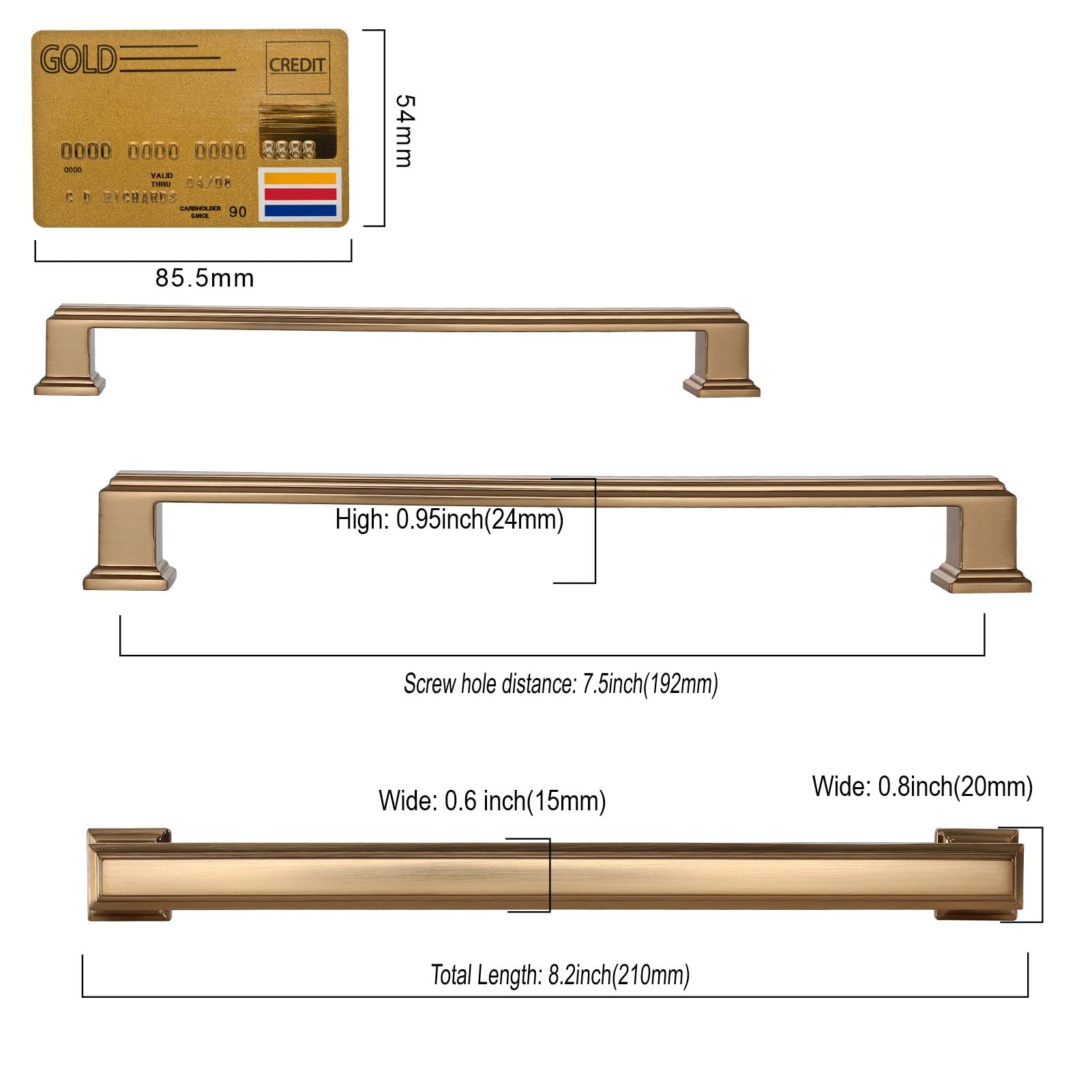 Amerdeco champagne bronze pull installed on a kitchen cabinet for upgraded style.