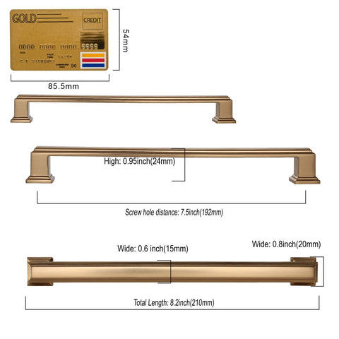 Amerdeco champagne bronze pull installed on a kitchen cabinet for upgraded style.