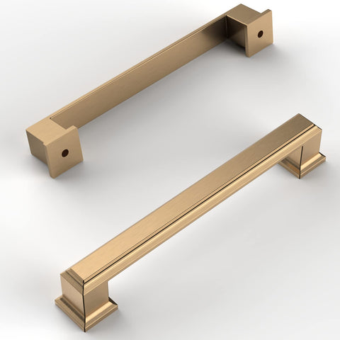 Amerdeco champagne bronze cabinet pulls close-up showing 5-inch center fit