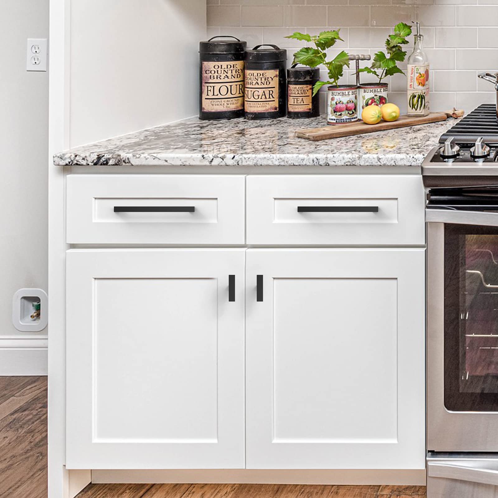 Amerdeco drawer handle installed on a kitchen cabinet provides a confident grip.