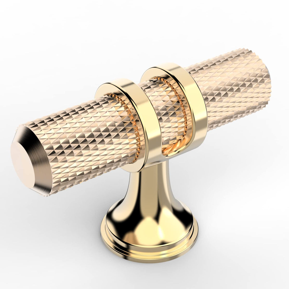 Amerdeco gold cabinet knob with knurled surface; easy grip for drawers and cabinets.