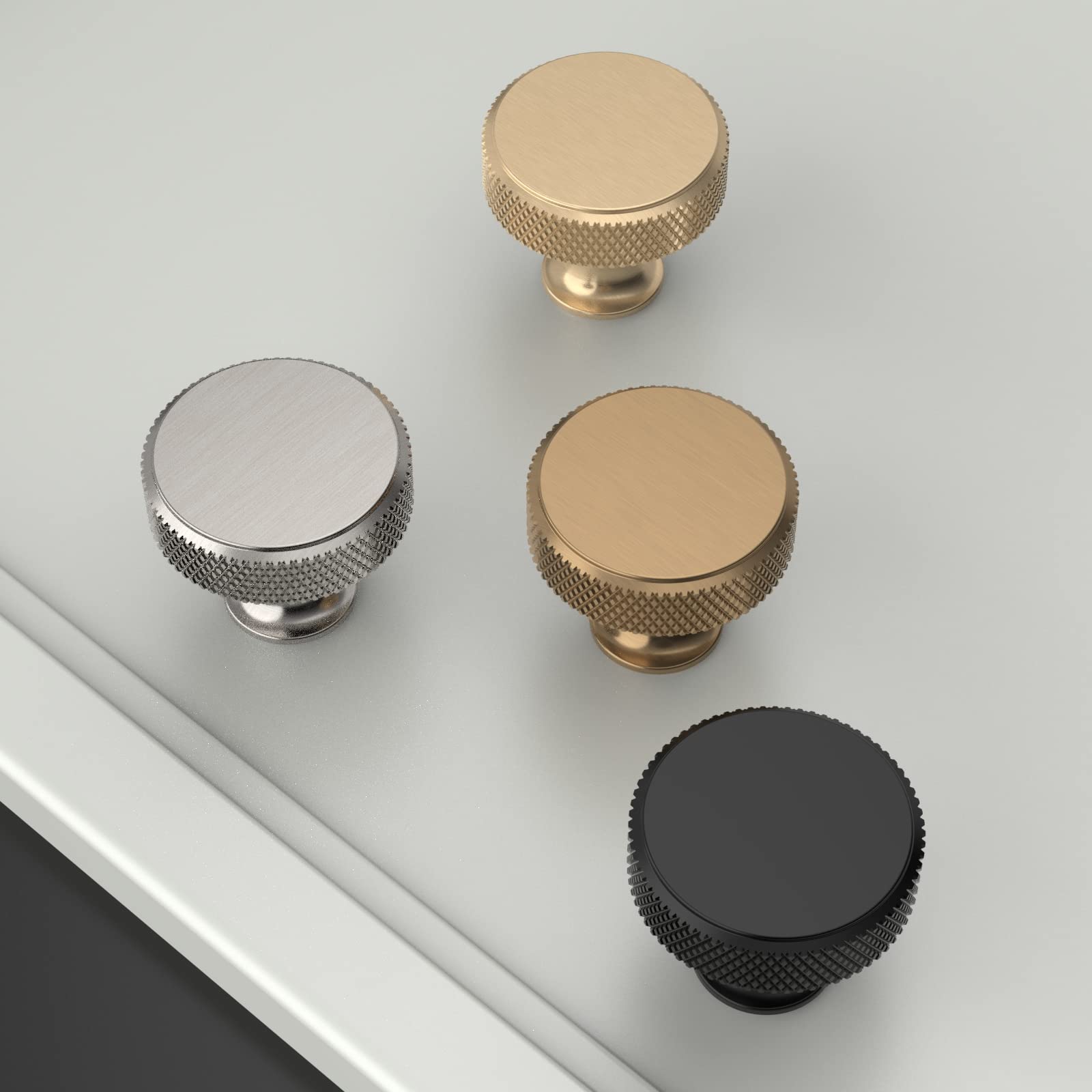 Amerdeco gold knurled cabinet knob close-up showing texture and finish