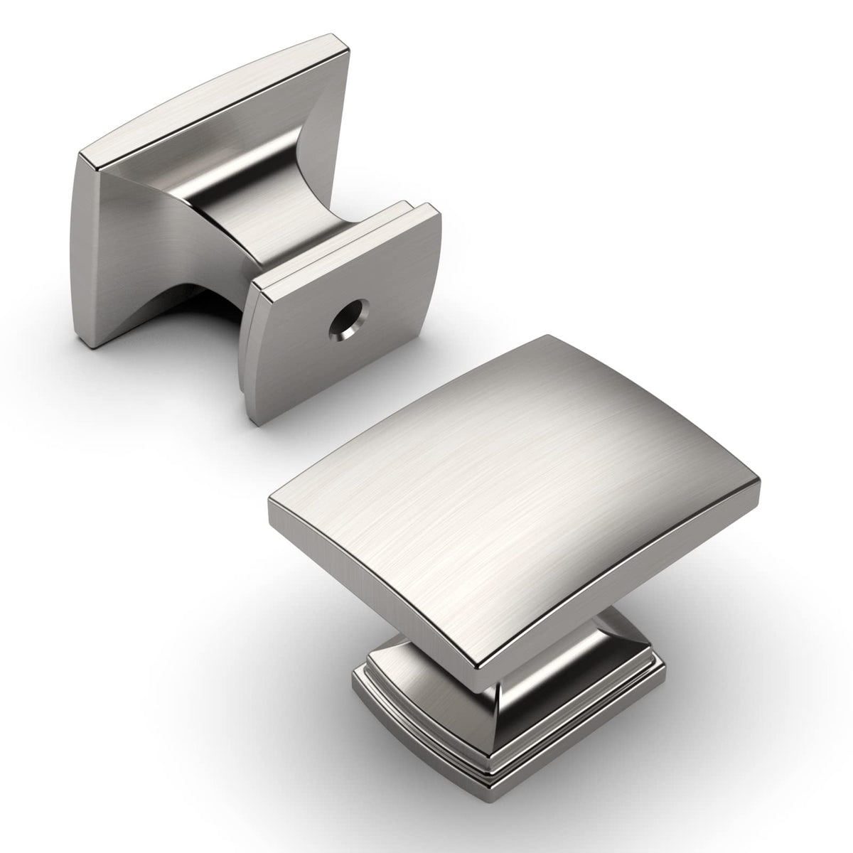 Amerdeco brushed satin nickel knob closeup shows durable modern finish