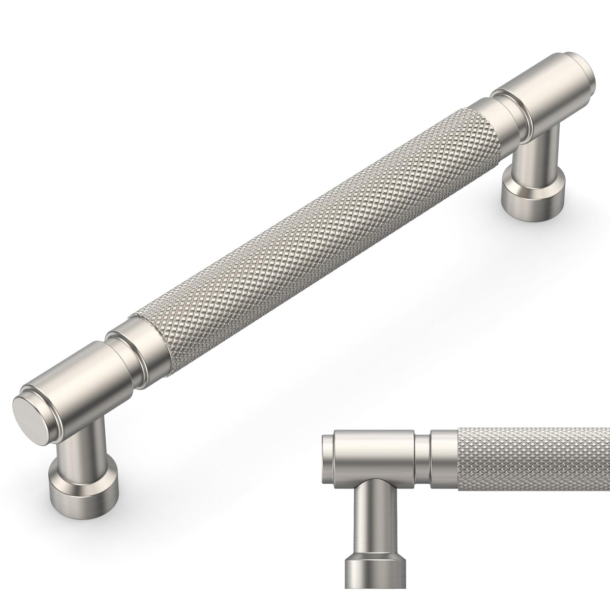 Amerdeco knurled pull in brushed satin nickel for secure grip on 5-inch centers