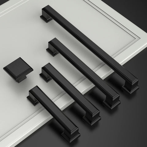 Amerdeco matte black cabinet pulls with 186mm length for versatile fit.