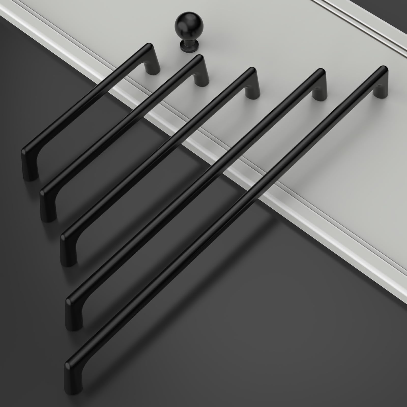 Amerdeco matte black drawer pull close-up highlights smooth finish and comfort