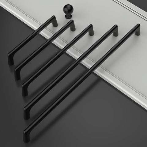 Amerdeco matte black drawer pull close-up highlights smooth finish and comfort