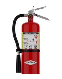 Instruction label and quick-use diagram on Amerex B500 extinguisher
